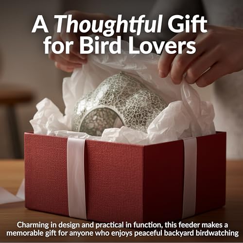 Sunnydaze Mosaic Glass Bird Feeder, Fly-Through, Mirrored Diamond Flower | 10" Small Unique Hanging Bird Feeder for Outdoors, Drainage Hole, Weather-Resistant, Birdfeeder for Cardinals, Jays, Finches - color: Mirrored Diamond Flower