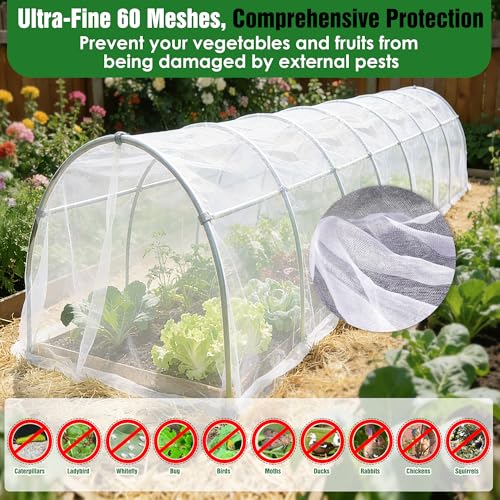 10 X 50FT Garden Mesh Netting Ultra Fine Mesh Netting Pest Barrier, Insect Bug Bird Netting for Vegetables Fruit Flower Garden Protection, Thickened 60 Mesh Row Covers Fabric Screen from Birds Bugs - size: 10FT X 50FT