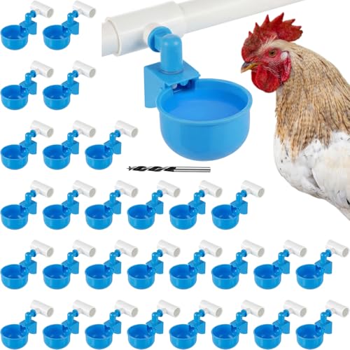 LemonRoad 30 Set Automatic Chicken Waterer Cups with 1/2" PVC Tee Fitting Chicken Drinking Bowl, Poultry Drinker Mounting Hole Opener,Water Dispenser Feeder for Duck, Goose, Turkey, Pigeon(Blue Black) - color: Blue Black