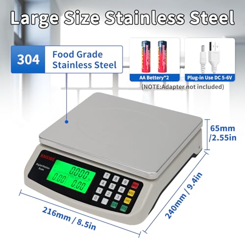 Commercial Food Scale 40KG Large Digital Kitchen Scale Baking Cooking Bread Meat Weight Price Computing Scale Stainless Steel Parts and Coins Counting Scale for Deli Stores Tare Function - style: 40KG