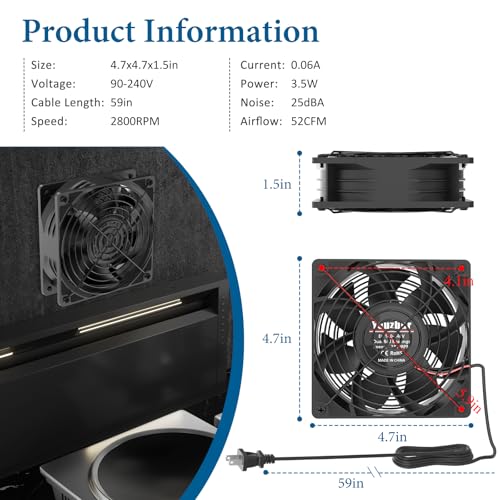 EC Axial Fan, Yeuzbur AC Vent Fan 110V 120V 240V Small Exhaust Fan 120mm x 38mm, for DIY Cooling Ventilation Exhaust Projects