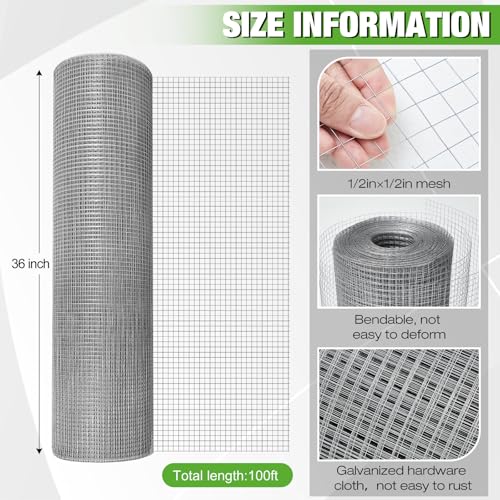 Tatuo Hardware Cloth 1/2 Inch 36in x 100ft Hot Dip Galvanized After Welded Cage Mesh Rolls 21 Gauge Metal Chicken Wire Roll Wire Fencing Poultry Netting for Raised Garden Rodent Animals - color: Silver, size: 36in X 100ft