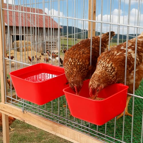 Okllen 30 Pcs Chicken Water Feeder Cups, 16 oz Plastic Hanging Bird Cage Cups for Parrot, Parakeet, Rooster, Pigeon, Bunny, Poultry Coop Gamefowl Supplies, Red