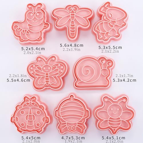Insect Cookie Cutters Bee Dragonfly Ladybug 8Pcs Cookie Stamps for Baking | 3D Cute Butterfly Snail Ant Spider Biscuit Molds, Ideal for Spring Bug Themed Party Homemade Treats - color: Insect