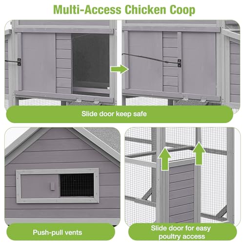 Large Chicken Coop Outdoor Waterproof Chicken Run with Asphalt Roof, Wooden Poultry Enclosure with Easy-Clean Slide-Out Tray for 8-10 Chickens Poultry Cage with Nesting Boxes for Duck Rabbit - size: 134.5"L x 59.0"W x 62.4"H