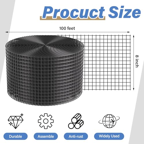 Solar Panel Bird Guard,8in x 100ft Critter Guard,Black Pigeon Mesh | Solar Panel Mesh Galvanized PVC Coated Mesh Roll Kit with 70 Fastener Clips, ½ inch Wire Critter Guard for Solar Panels - size: 8x100FT