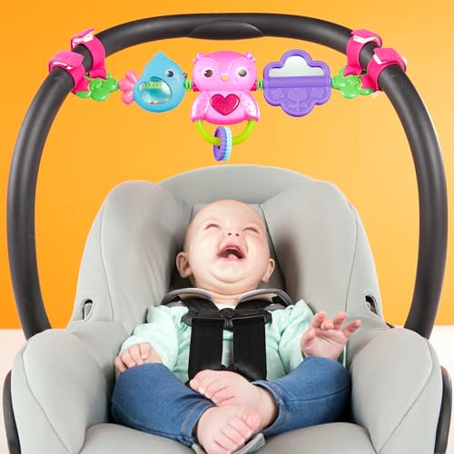 Bright Starts Busy Birdies Carrier Toy Bar Musical Take-Along Toy with Lights, Ages Newborn +, Pink - color: Busy Birdies