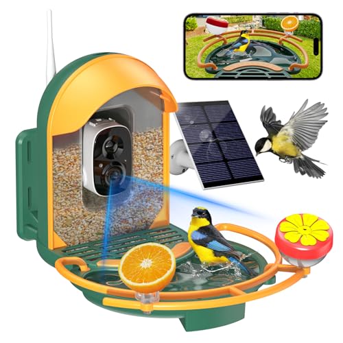 Bird Feeder with Camera, AI Recognition, Bird Bath, Solar Powered | Identify birds with AI, capture sharp 2K video, enjoy solar charging, bird bath design and instant smart app alerts. - color: Green, size: With BirdBath