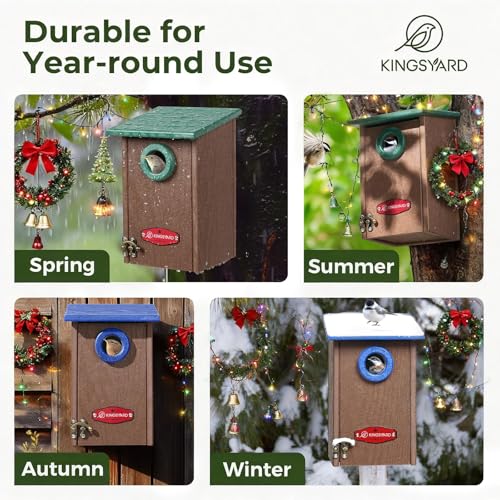 Kingsyard Recycled Plastic Bird House for Outdoors - Weatherproof Wren Bird Nesting with Predator Guard & Air Vents, Blue - color: Blue