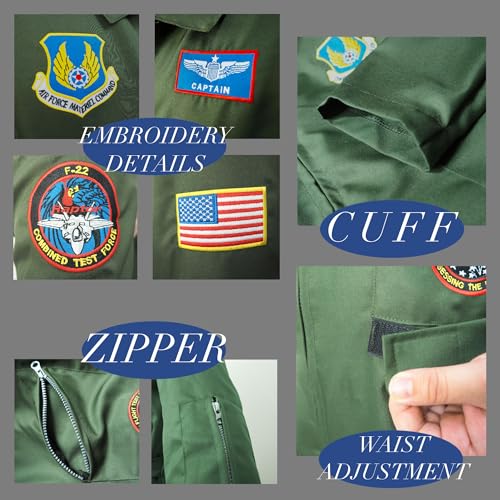 Fighter Pilot Flight Suit Costume - Air Force Jumpsuit Army Military Cosplay for Adults - size: Medium