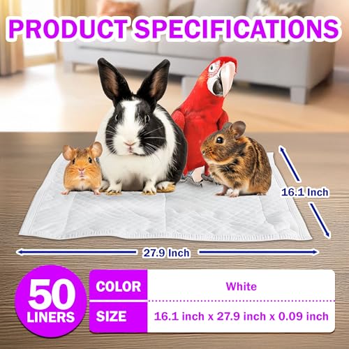 HA SHI Absorbent Bird Cage Liner Pads, 50 Count, 27.9 x 16.1 in, 5-Layer | 50 disposable 5-layer cage liner pads, 27.9 x 16.1 in. Absorbent with a leak-resistant backing; trim to fit, easy cleanup.