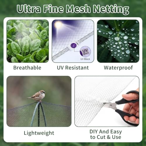 50x50 FT Heavy Duty Bird Netting for Chicken Coop & Garden | HDPE Poultry Netting Fence 1 Inch Diamond Mesh, Fruit Tree Vegetable Protection from Birds Deer Squirrels - size: 50x50 FT