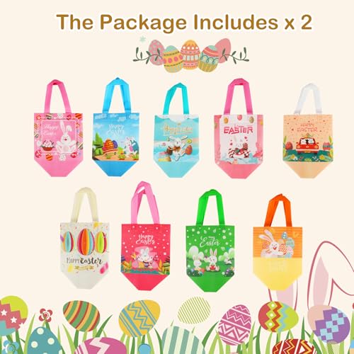 Bszatan 18PCS Easter Gift Bags with Handles, Treat Bags with Happy Bunny Carrot Chick, Multifunctional Non-Woven Easter Baskets for Egg Hunt, Gifts Wrapping, Party Supplies, 8.3×7.9×5.9inch - color: Easter Bags 18 PCS