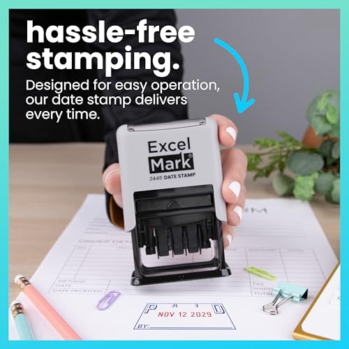 ExcelMark 2445 Date Stamp with Text - Blue and Red Ink (Gray Mount, Paid) - color: Gray Mount, size: Paid