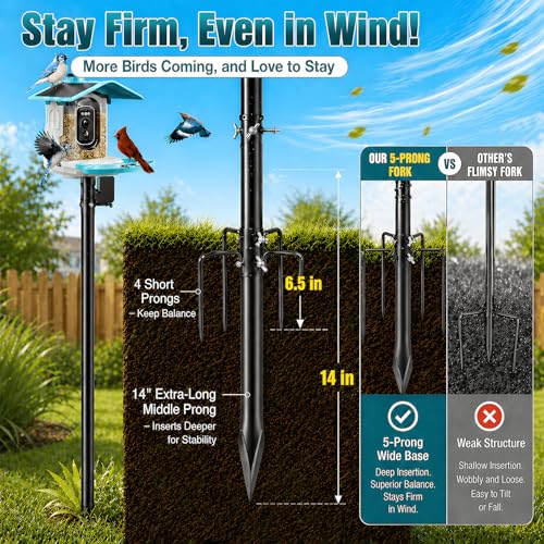 Heavy Duty Bird Feeder Pole - 75" Adjustable Birdhouse Stand Outdoor, Anti-Tip Stakes & Stable Mount for Smart Camera Birdfeeder,Bluebird House, Bird Buddy, Birdfy - size: 75 inch