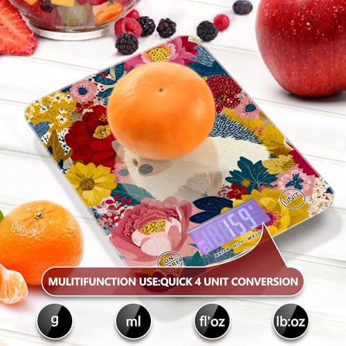 Food Scale Kitchen Scale Food Weight Scales Digital Weight Grams and Ounces Small Electronic Food Scale for Baking Cooking Garden Flowers Hedgehogs Colorful - color: Garden Flowers Hedgehogs Colorful