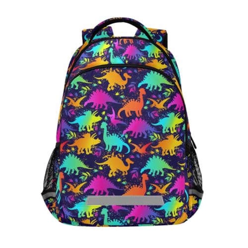 Kids Funny Neon Dinosaurs Backpack for Boys Girls School Bags | Elementary Middle, Travel Daypack Lightweight Waterproof with Reflective Strip - color: Funny Neon Dinosaurs