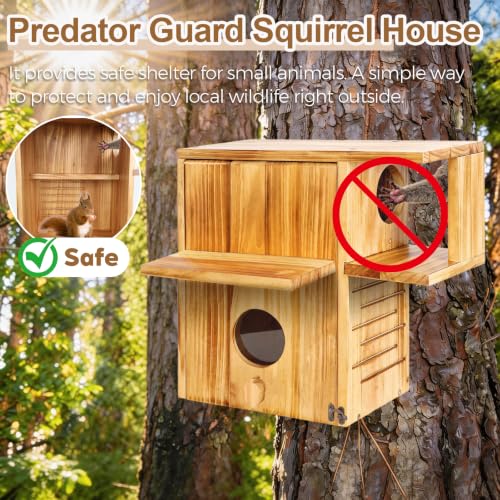 BOUGOON Large Squirrel House for Outside,Fir Wood Squirrel Nesting Box | with Multi Platform,Acrylic Observation Window,Lockable Front Pane,Drainage Holes for Tree Fence Backyard