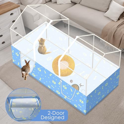 Rabbit Cage, 48" x 24" Large Pet Playpen Enclosure for Small Animal- Guinea Pig, Hamster, Bunny, Puppy, PVC Frame Chicken Coop with Waterproof Tarp & Mesh Cover Indoor Outdoor