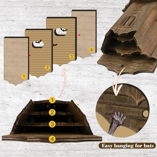 VIREESR Bat House for Outdoors, Castle 3-Chamber Bat Box, 100-Capacity | Cedar Wooden Bat House, Bat Boxes for Outside for Tree, 3 Chamber Design to Attract Bats, Weather-Resistant, Brown - size: Brown
