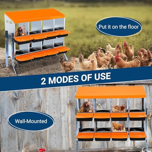 8-Hole Chicken Nesting Box with Removable Lid, Metal Chicken Coops with Roll Away Design/Easy Egg Collection/Ventilation Holes, for Chickens Coops, Duck and Hens - color: Orange, size: 8 holes with legs