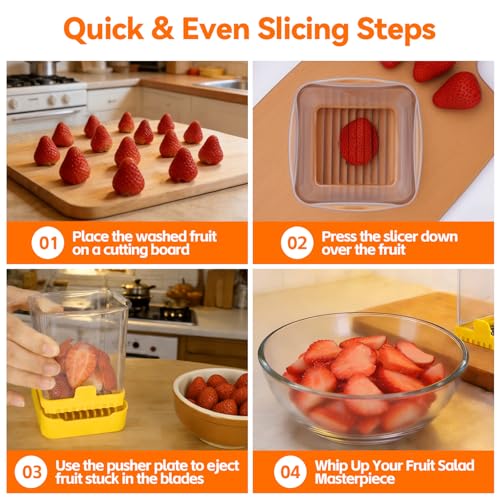 Strawberry Slicer Cup, Fruit Cutter, Quick-Slice, Meal Prep, Yellow | Dual-Function Base, Easy-Clean & Storable – 304 Stainless Steel Blade – Quick & Safe Slicing Kitchen Gadget - color: Yellow
