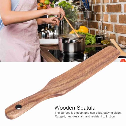 Fdit Teak Wood Spatula, Smooth One Piece Thin Edge Turner for Home Kitchen Solid Teak Natural Wood Nonstick Safe Cooking Utensil 10 Inch Hangable 1 Pack