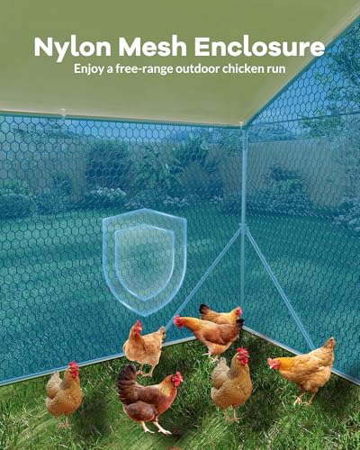 Large Metal Chicken Coop Upgrade Tri-Supporting Wire Mesh, 9.8' W x 6.5' L x 6.6' H Walk-in Poultry Cage, Chicken Run Pen House with Waterproof & Anti-Ultraviolet Cover & Lockable Doors for Outdoor