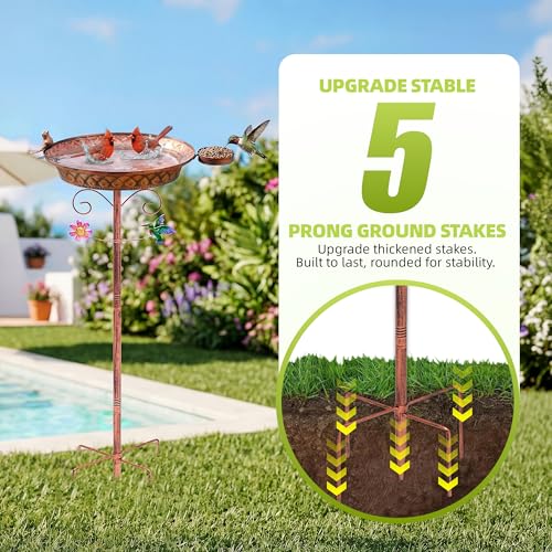 Metal Bird Bath for Outside, 40 Inch Tall Standing Bird Baths Bowl with Detachable Birds Feeder, Heavy Duty Birdbaths for Outdoors, Garden Yard Decor, Copper - size: 40''