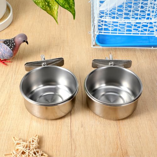 Yardwe Stainless Steel Bird Food Cup 2-Pack with Brackets for Parrots Finches Cockatiels Small Cage Feeders Durable Bird Food Bowls for Easy Feeding - size: 2PCS