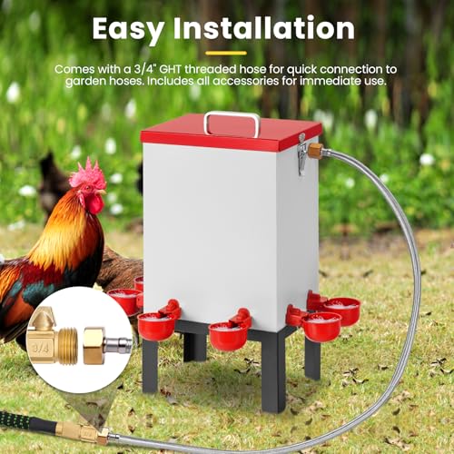 2.6 Gal Automatic Chicken Waterer Stainless Steel Poultry Water Dispenser with Stand, Auto Filling Chicken Watering Systerm