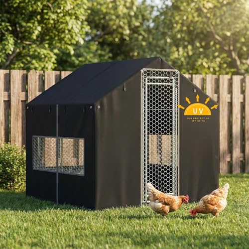 Outdoors Chicken Coop Cover 6.6x6.6x6.6ft All-Weather （Covers Only） | Premium 600D Oxford Fabric – Waterproof, Snowproof & UV-Resistant Outdoor Chicken Coop Protection - size: 79.0"L x 79.0"W x 79.0"H