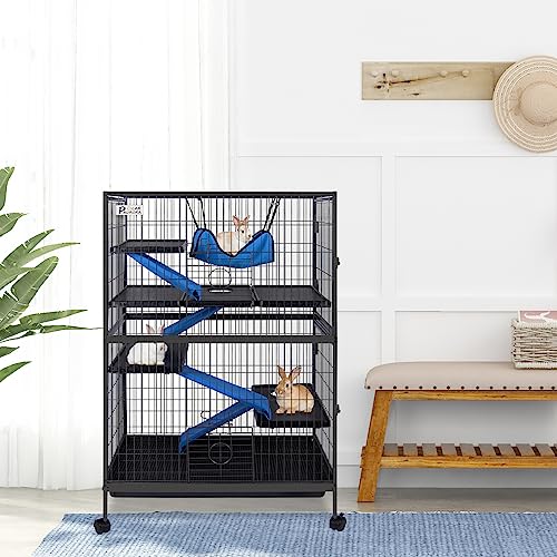 Polar Aurora Metal Small Animal Cage 5 Tiers Homes for Pets Removable Ferret Cage with Lockable Wheels, 50" H Deluxe Chinchilla Cage with Hammock and Removable Tray - size: Large