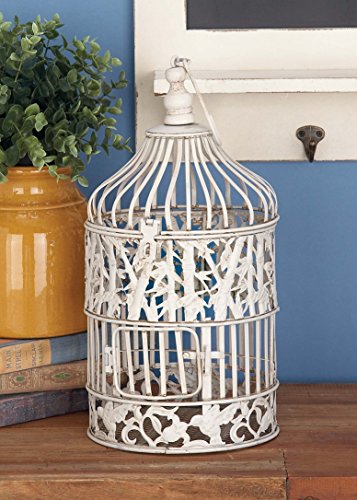 Deco 79 Metal Birdcage Indoor Outdoor Hinged Top with Latch Lock Closure and Hanging Hook, Set of 2 15", 18"H, White