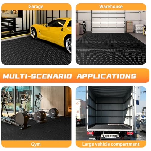 2.5mm Thickened 5Ft x 7.5Ft Garage Floor Mat Rubber Flooring Roll, Black | 37.5sqft Diamond Plate PVC Rubber & Vinyl Flooring Roll, Non-Slip Floor Protector Mat for Garage Warehouse Basement Trailer - size: 5Ft x 7.5Ft--Black