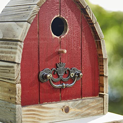 Glitzhome 8.5" H Washed Red Distressed Solid Wood Birdhouse Garden Hanging Bird House for Outdoors - color: 8.5"H