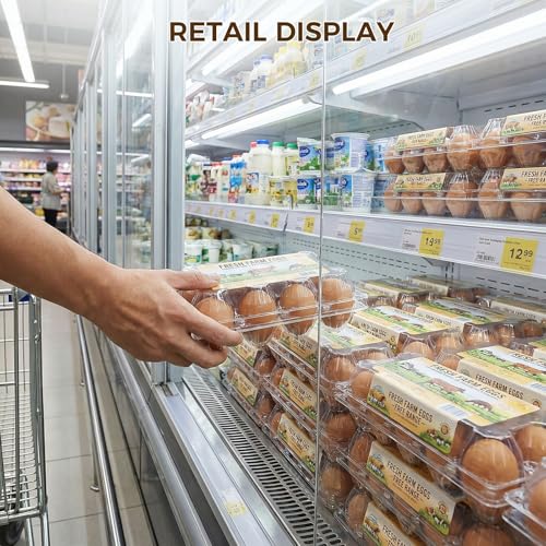HAKSEN 60 PCS 12 Count Plastic Egg Cartons with Date Labels, Clear | Reusable Egg Containers Holds for Fresh, Medium Eggs Storage, Suitable for Farms, Family, Markets Display
