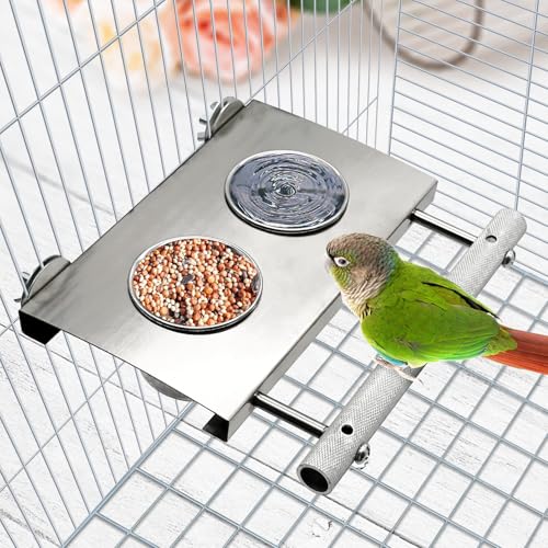 Tfwadmx Bird Parrot Feeding Cups, Small Bird Feeding Dish Cups Stainless Steel Birds Bowls Food Water Bowls with Food Holder for Cockatiel Parakeet Budgies Finches Lovebirds