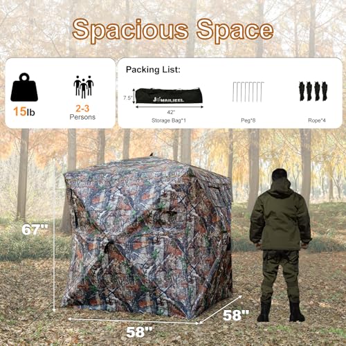 360 Degree See Through Hunting Blind, Pop Up Ground Blind | 2-3 Person & 3-4 Person Hunting Blind for Hunting Deer and Turkey, with Diamond-Shaped Door, Mud Flap and Portable Carry Bag - style: 1-2 Person 270°