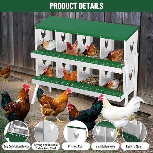8-Hole Chicken Nesting Box, Rustproof Galvanized Steel Roll-Out Egg Collection with Vented Design, Laying Box for Hens, Poultry Coop Accessories for Egg Layers - color: green, size: 8-Hole with legs