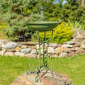 Zaer Ltd. Deep Well Made Metal Birdbath with 2 Cast Iron Birds and Leaf Decoration (Verdi Green) - color: Verdi Green