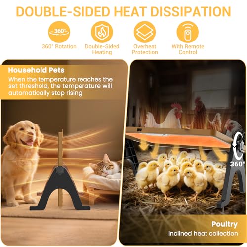 Chicken Coop Heater Brooder Plate, 180W Dual-Heating Chicken Heater | Thermostat | Cycle Mode | Light, Remote Control Chick Heater for Coop, Adjustable Chicken Warmer for Poultry, UL-Compliant - color: Brown