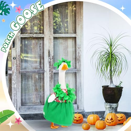 Bikini Porch Goose Outfits with Sunglasses and Swimming Tube for 23" Summer Goose Costume Garden Patio Statue Decor(Hawaii Girl) - style: Hawaii Girl
