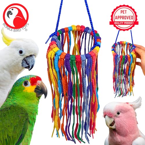 Bonka Bird Toys 51213 Large Aglet Heaven 9" Hanging Cotton Shoelace Ring Toy for Medium to Large Birds Like Eclectus Amazons African Greys - size: Large