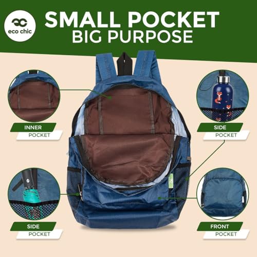 ECO CHIC Hiking Lightweight Packable Backpack - Foldable Daypack for Travel & Hiking & Outdoor Adventures - Waterproof Backpack from Recycled Materials (Blue Tits Lilac) - color: Blue Tits Lilac