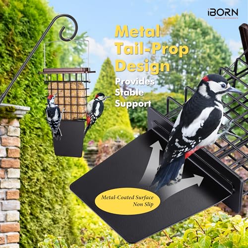 iBorn Suet Feeder with Tail Prop,Woodpecker Feeder,Suet Feeders for Outside Hanging,Suet Bird Feeders for Outdoors,Heavy-Duty Suet Cage,Suet Holder,Rainproof Roof,Easy Clean and Refill,1 Pack,Coffee - color: Coffee, size: Single Capacity