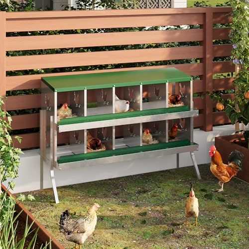 Garvee ‌Galvanized Steel Chicken Nesting Box with Roll Out Egg Tray - 10 Hole, Rustproof & Ventilated Laying Boxes for Hens, Chickens, Ducks | Easy-Clean Poultry Coop Accessories, Green with Stand