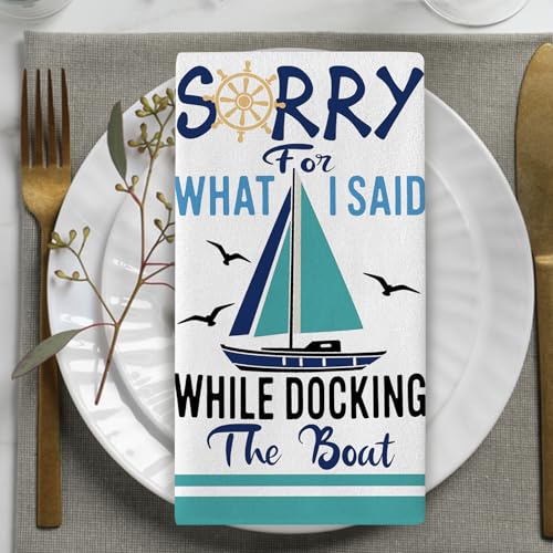 Nautical Lake House Kitchen Dish Towels Set of 2, Boat Waves Sunny | Days Sailboat Sunglasses Seagull Drying Hand Towel Baking Cooking Cloth, Funny Quotes Bathroom Home Decoration 18'' x 26'' - color: Daily-3