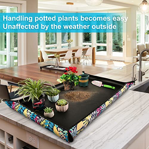 Extra Large Repotting Mat for Indoor Plant Transplanting and Mess Control 43.5"x 29.5" Thick Waterproof Potting Mat Succulent Gardening Mat Portable Foldable Potting Tray Unique Gifts for Plant Lovers - color: 1 Pcs Black Leaf Print, size: 43.5"x 29.5"