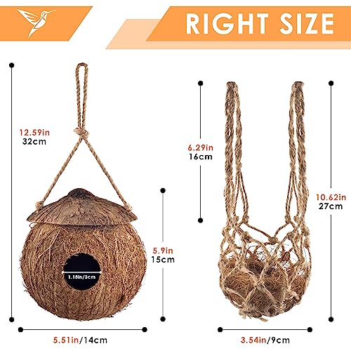 KATUMO Hummingbird Houses, Natural Coconut Bird Houses for Outside Hanging Hummingbird Swinging Nest, with Coconut Fiber Bedding for Nesting Window Garden Outdoor Home, 3Pcs